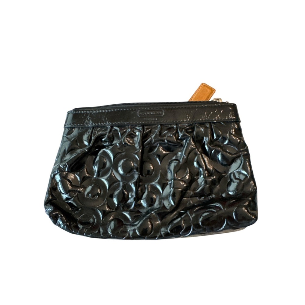 Vintage Coach Classic Designer Black Signature Embossed‎ Patent Leather Wristlet